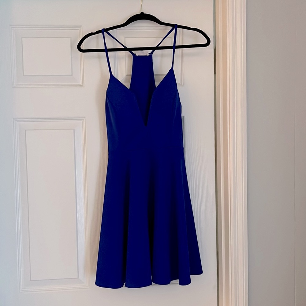 Royal blue deep-V neck dress